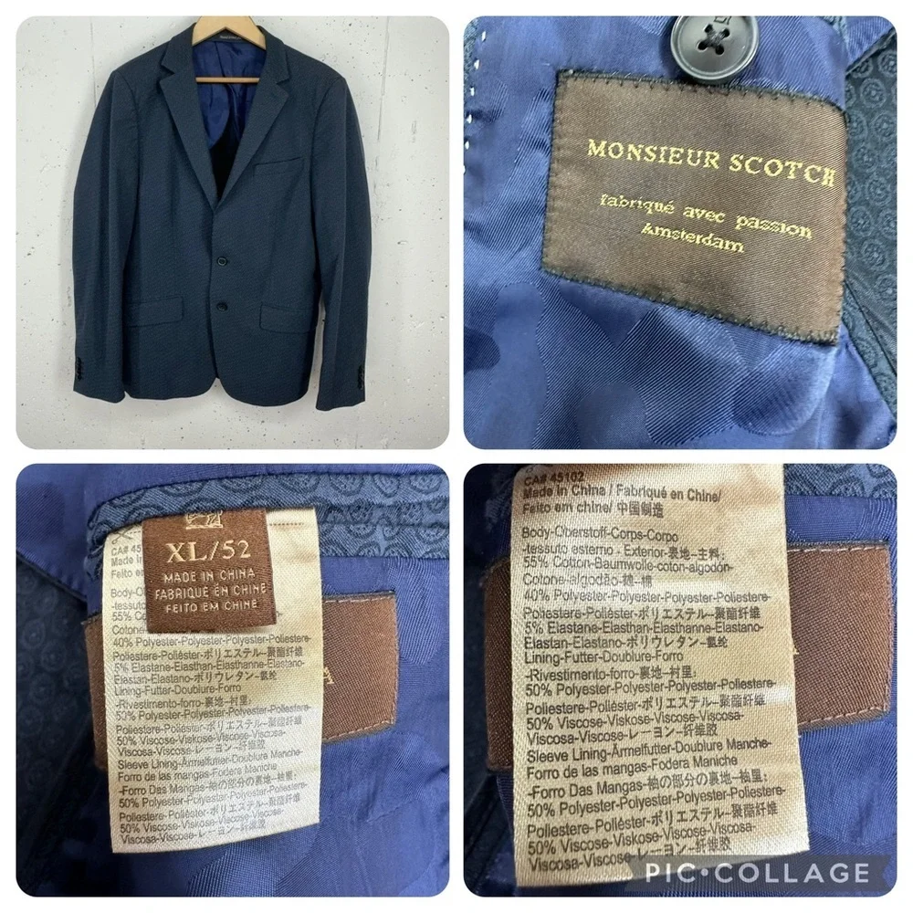 Scotch & Soda Men’s Size XL / 52 ( US 42 ) Navy Blue Print Blazer